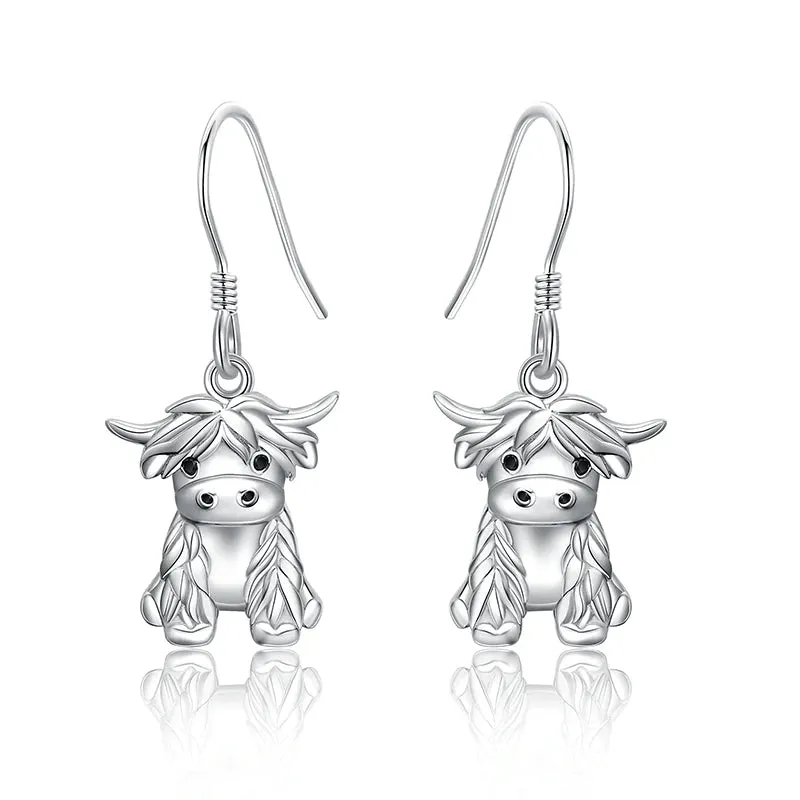 Highland Cow Earrings 925 Sterling Silver Western Cow Head Earrings Scottish Highland Cow Jewelry Gifts for Women