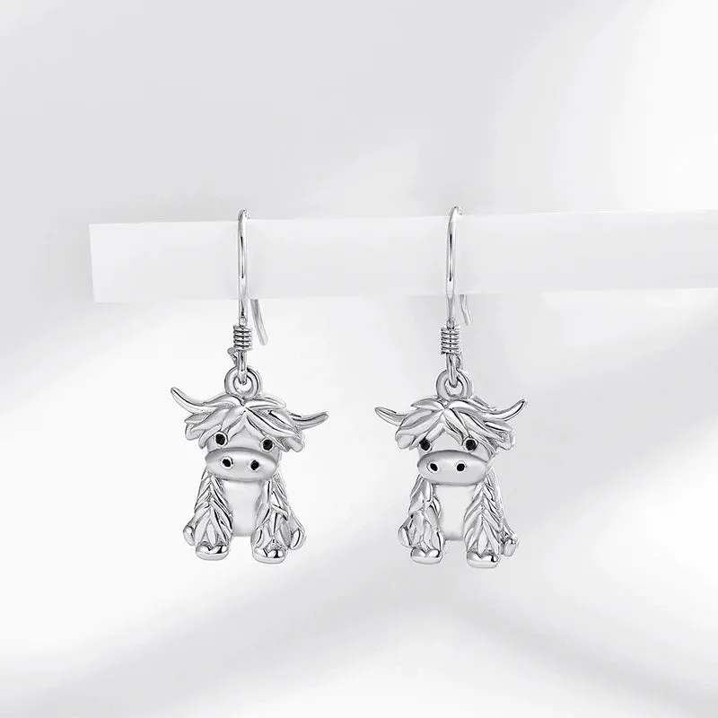 Highland Cow Earrings 925 Sterling Silver Western Cow Head Earrings Scottish Highland Cow Jewelry Gifts for Women