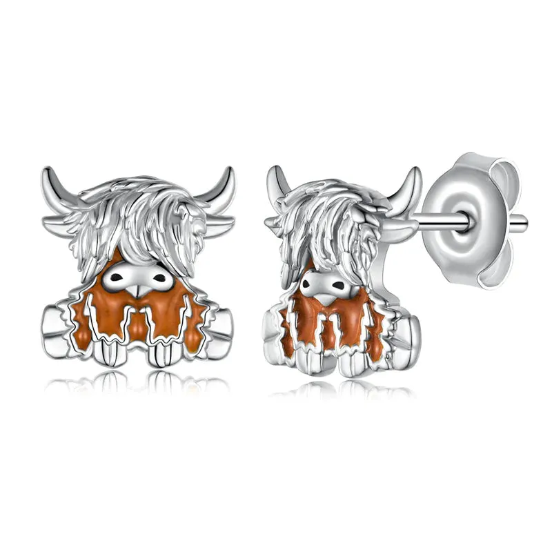 Highland Cow Earrings 925 Sterling Silver Western Cow Head Earrings Scottish Highland Cow Jewelry Gifts for Women