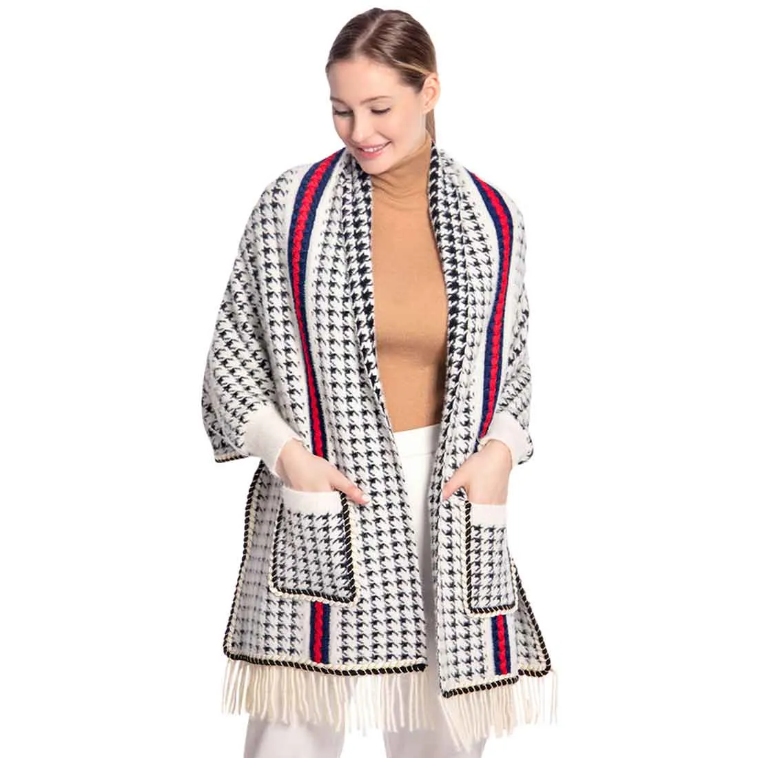 Houndstooth Patterned Poncho