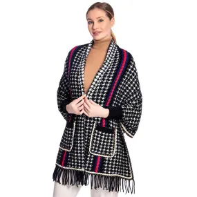 Houndstooth Patterned Poncho