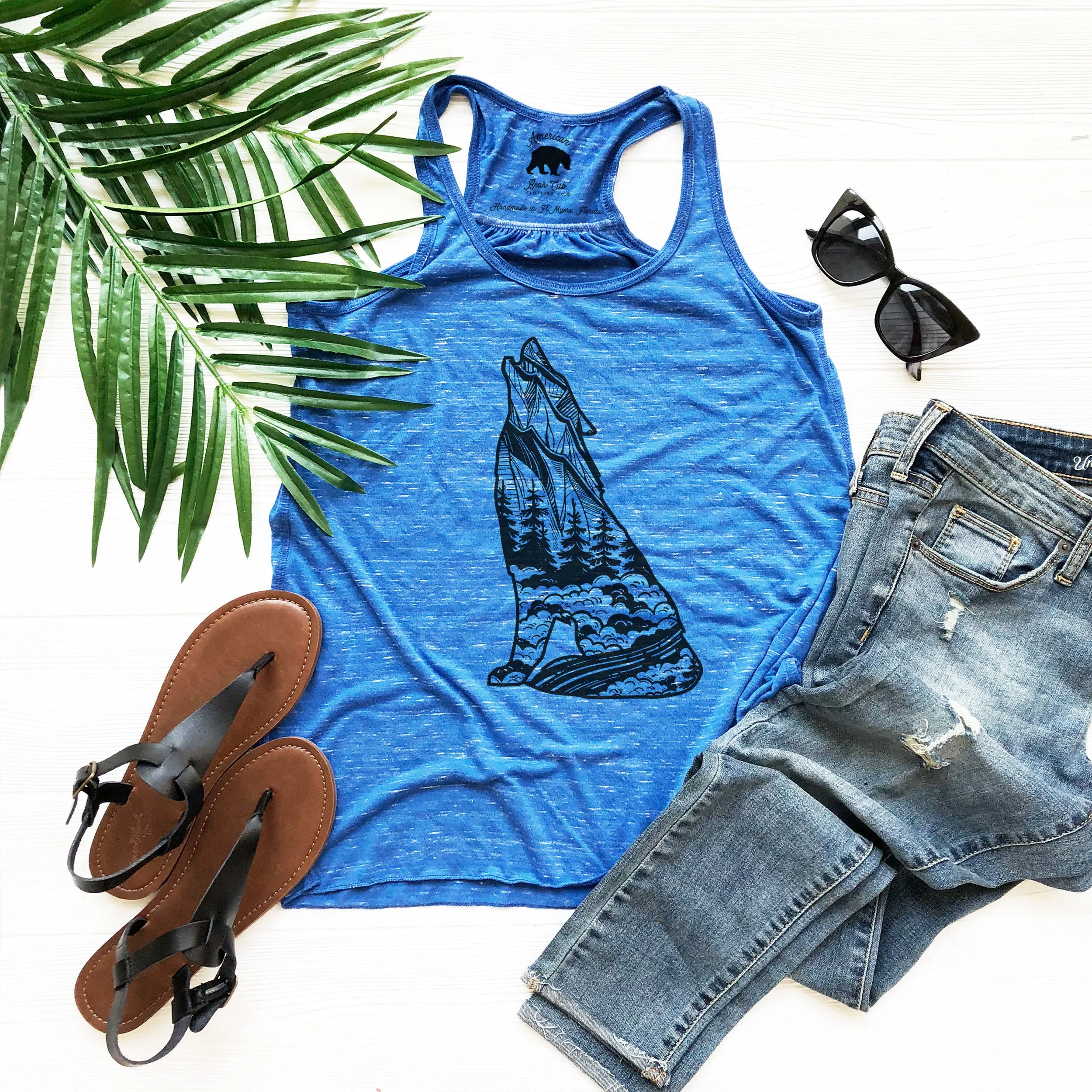 Howling Wolf flowy racerback tank tops