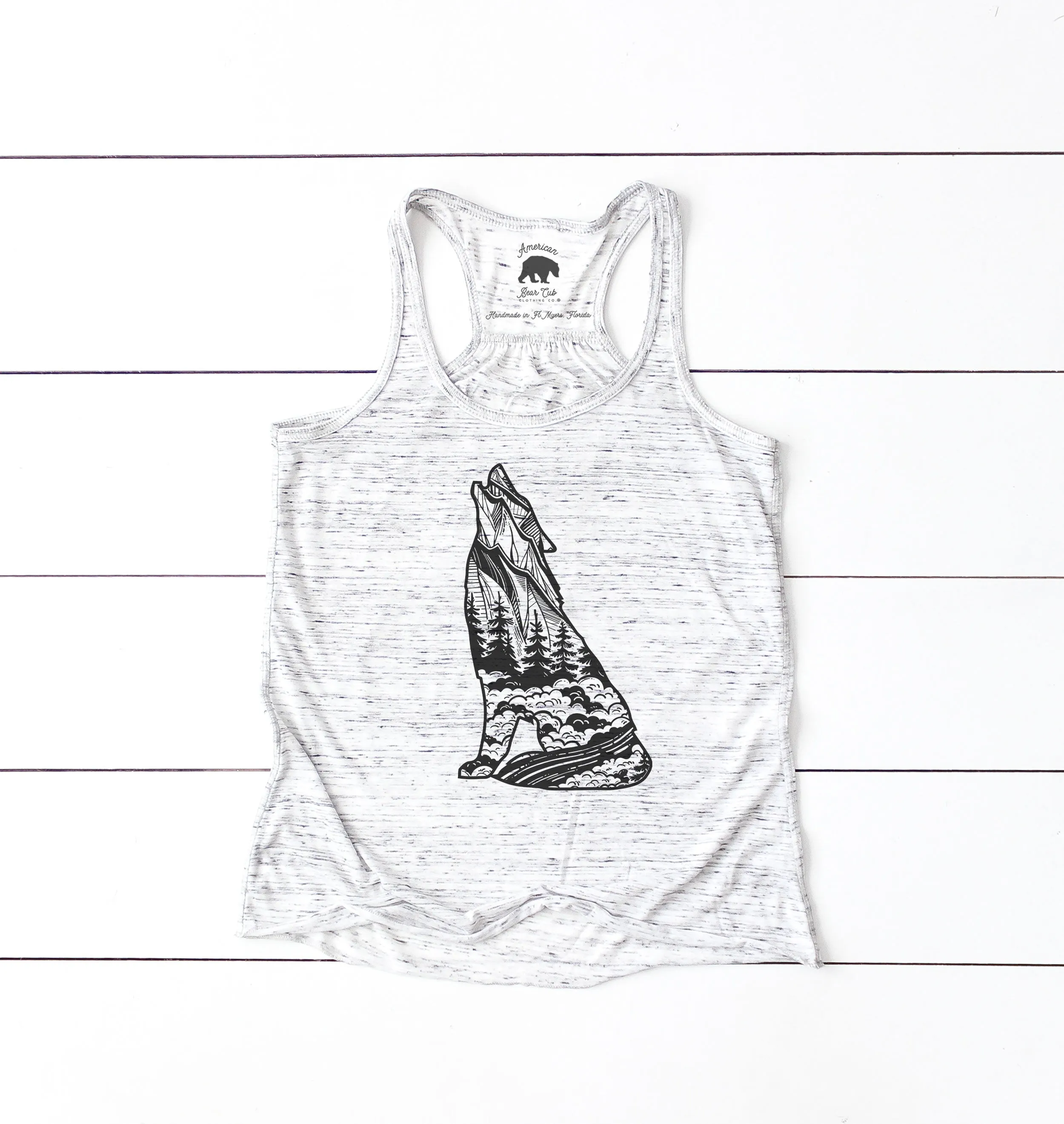 Howling Wolf flowy racerback tank tops