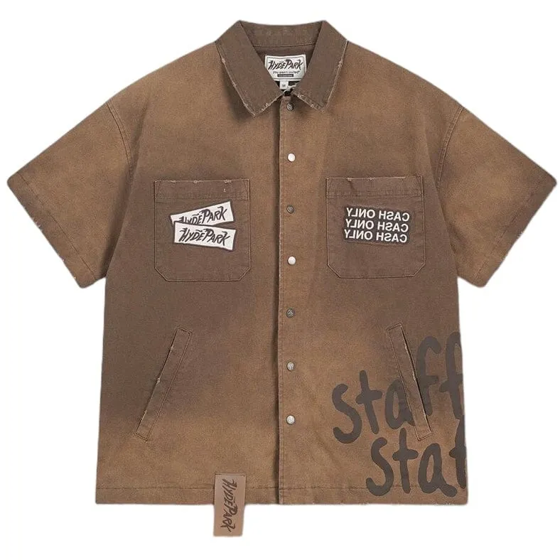 Hyde Park Cash Only Staff Work Shirt (Brown W/ Red Heart)