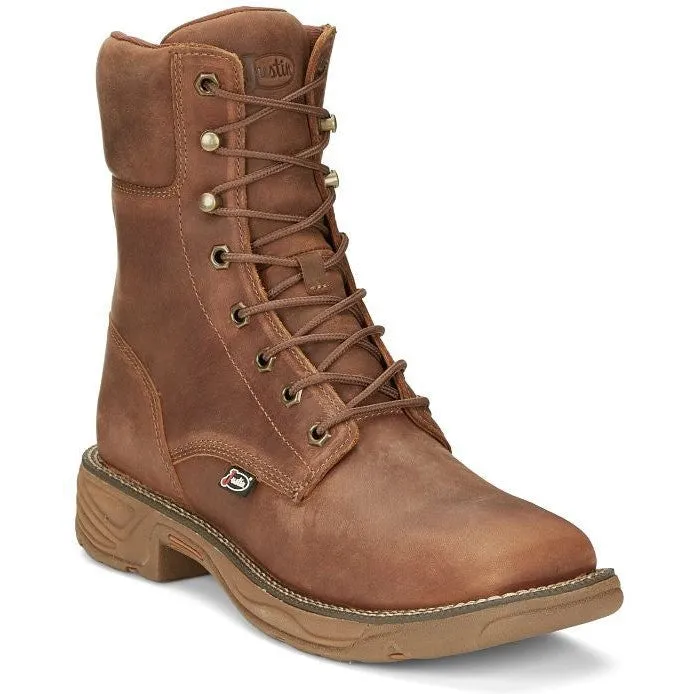 Justin Men's Rush 8 WP Lace Up Western Work Boot -Brown- SE467