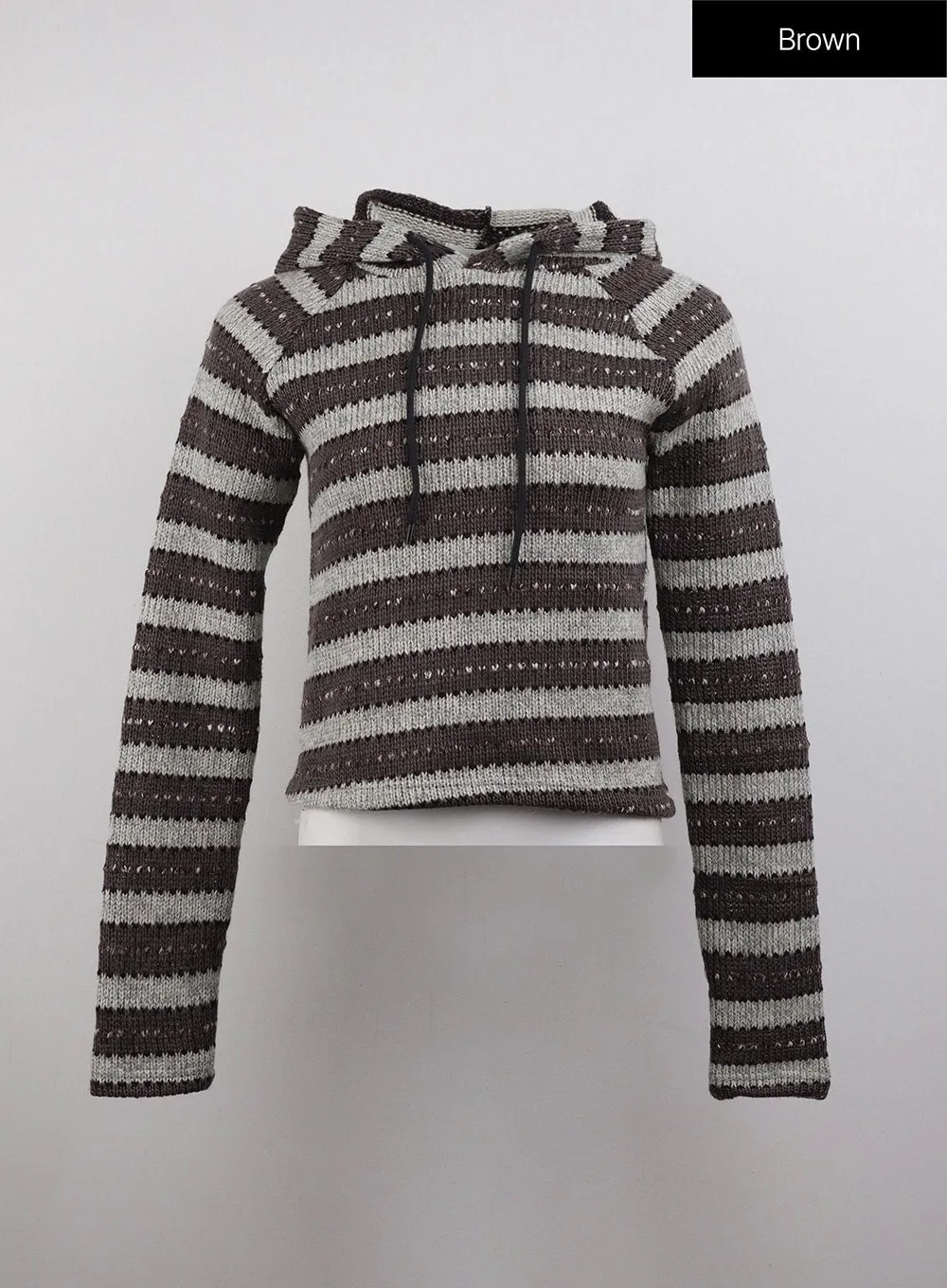 Knit Stripe Drawstring Long Sleeve Hoodie CJ411