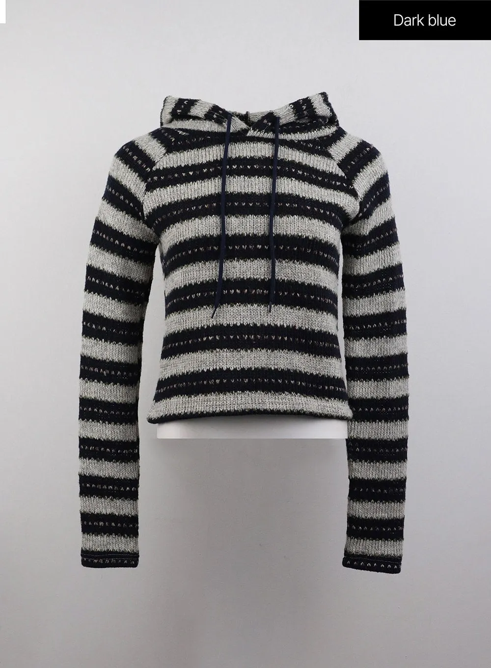 Knit Stripe Drawstring Long Sleeve Hoodie CJ411