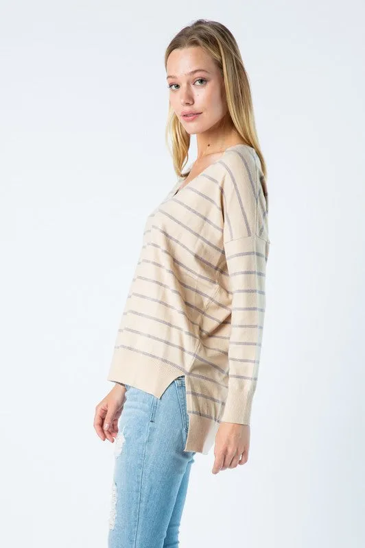 Lambs Ear Soft Sweater in Camel Stripe