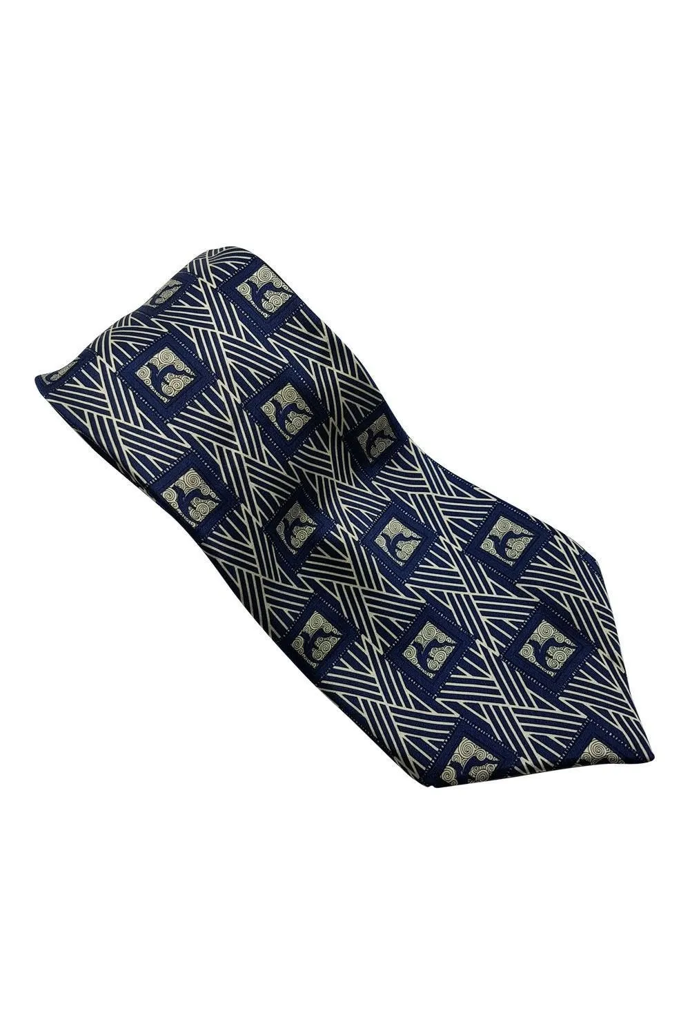 LANVIN Blue 100% Silk Geometric Print Classic Length Designer Tie (58)