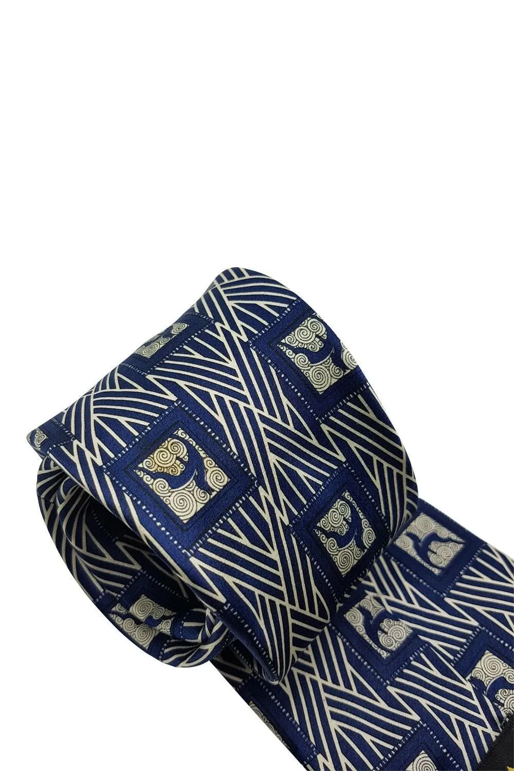 LANVIN Blue 100% Silk Geometric Print Classic Length Designer Tie (58)