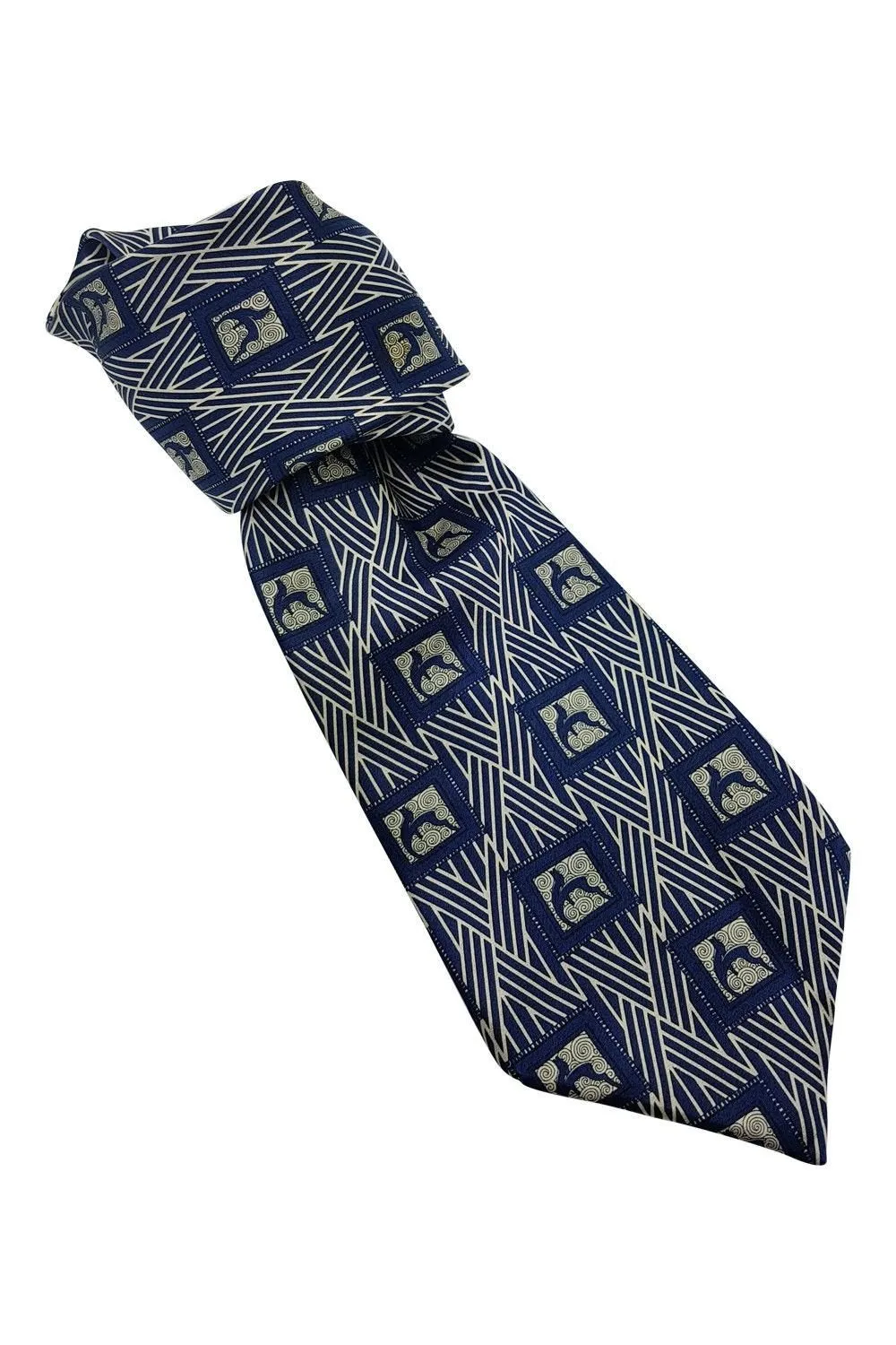 LANVIN Blue 100% Silk Geometric Print Classic Length Designer Tie (58)