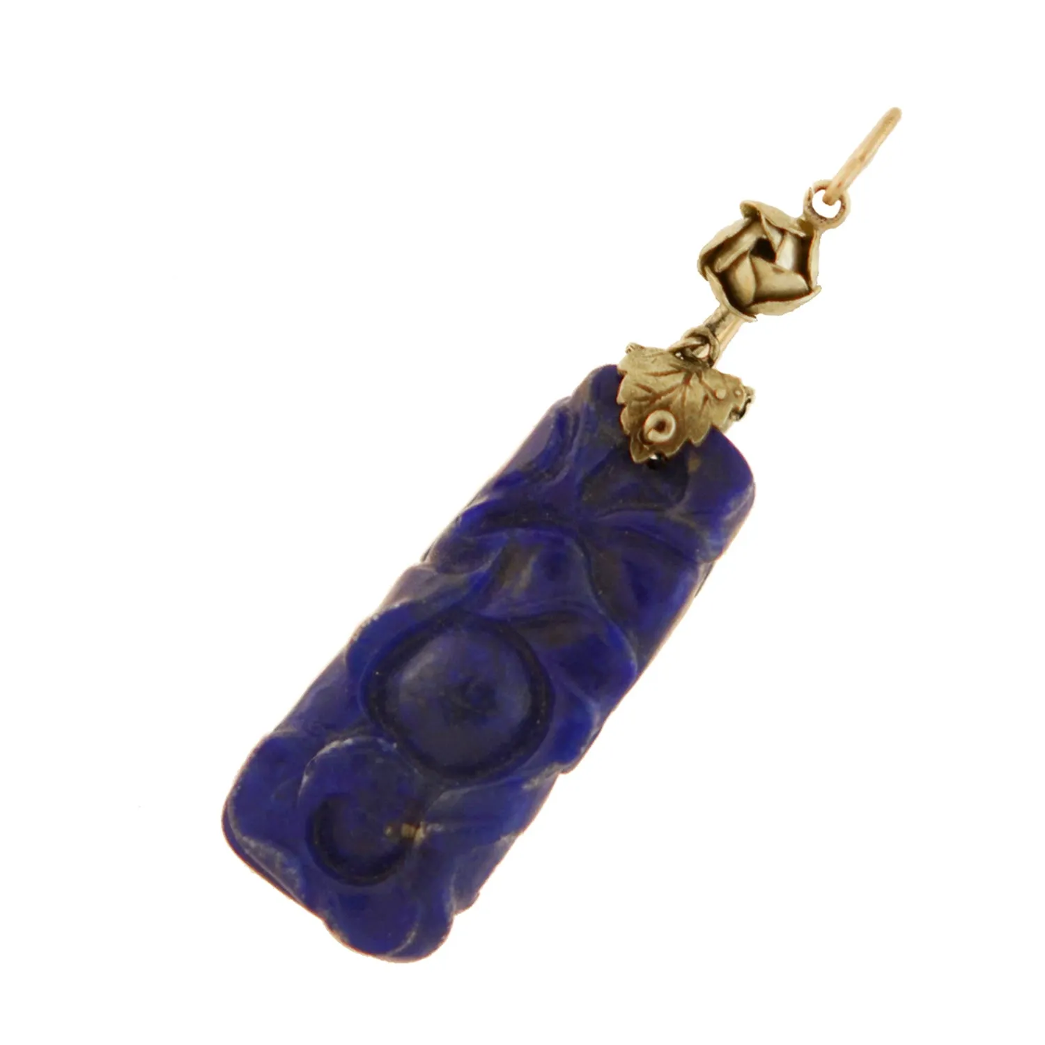 Late Art Deco Chinese 14kt Carved Sodalite Earrings