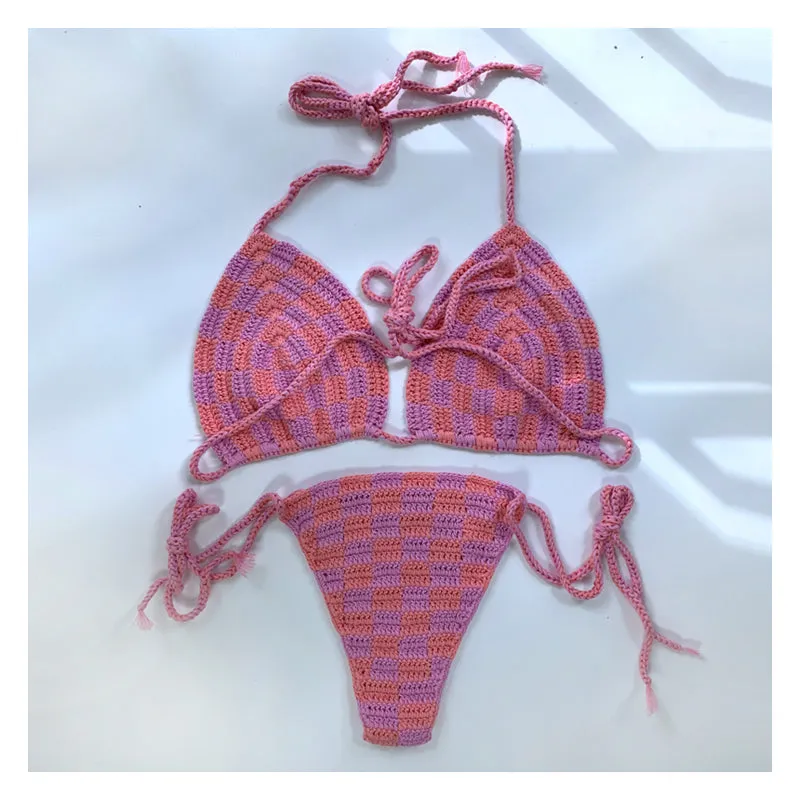 Lila und rosa Paradise Häkel-Bikini-Set