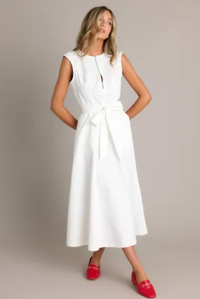 Lily Petal White Denim Zip Up Midi Dress