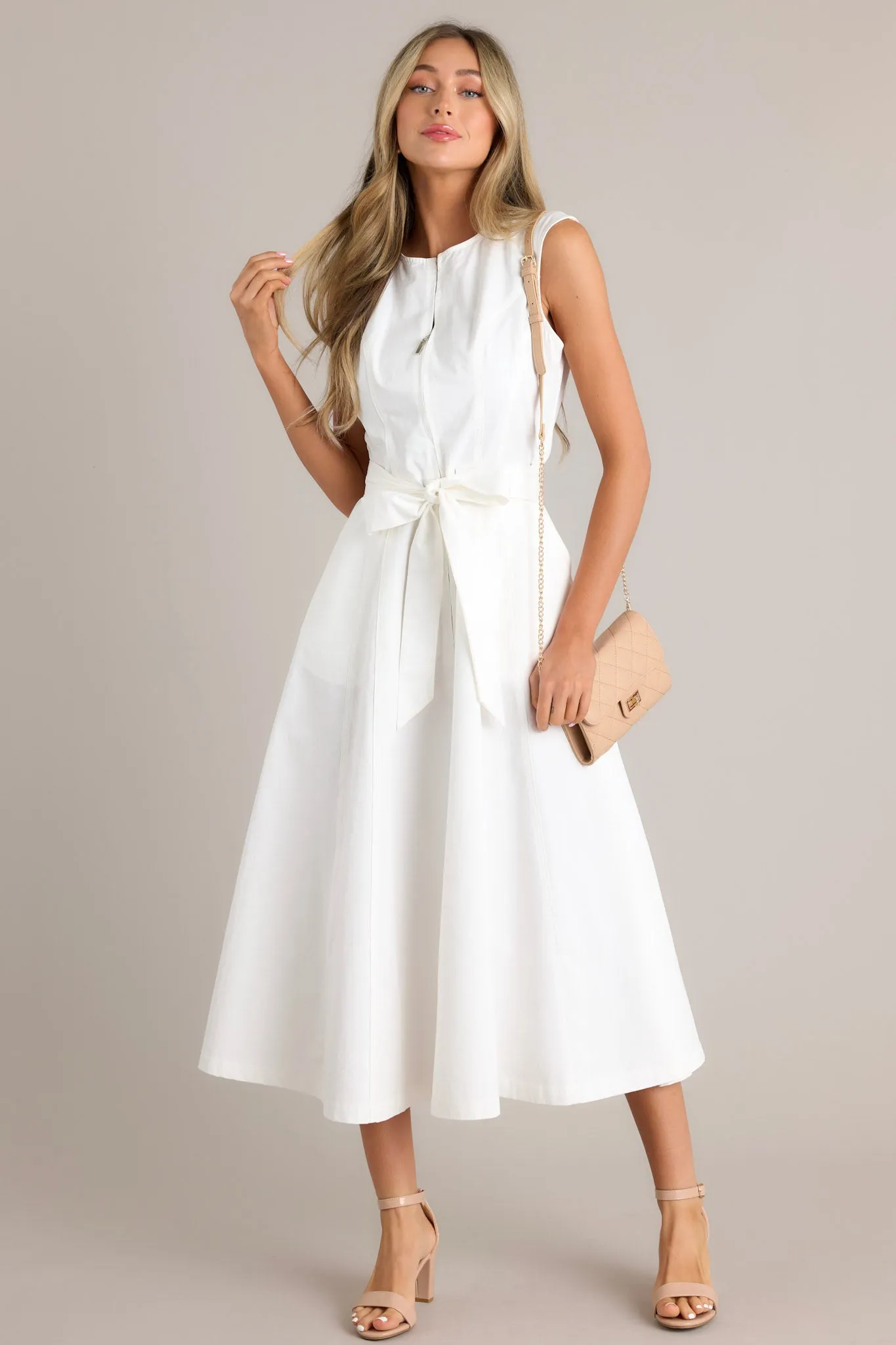 Lily Petal White Denim Zip Up Midi Dress