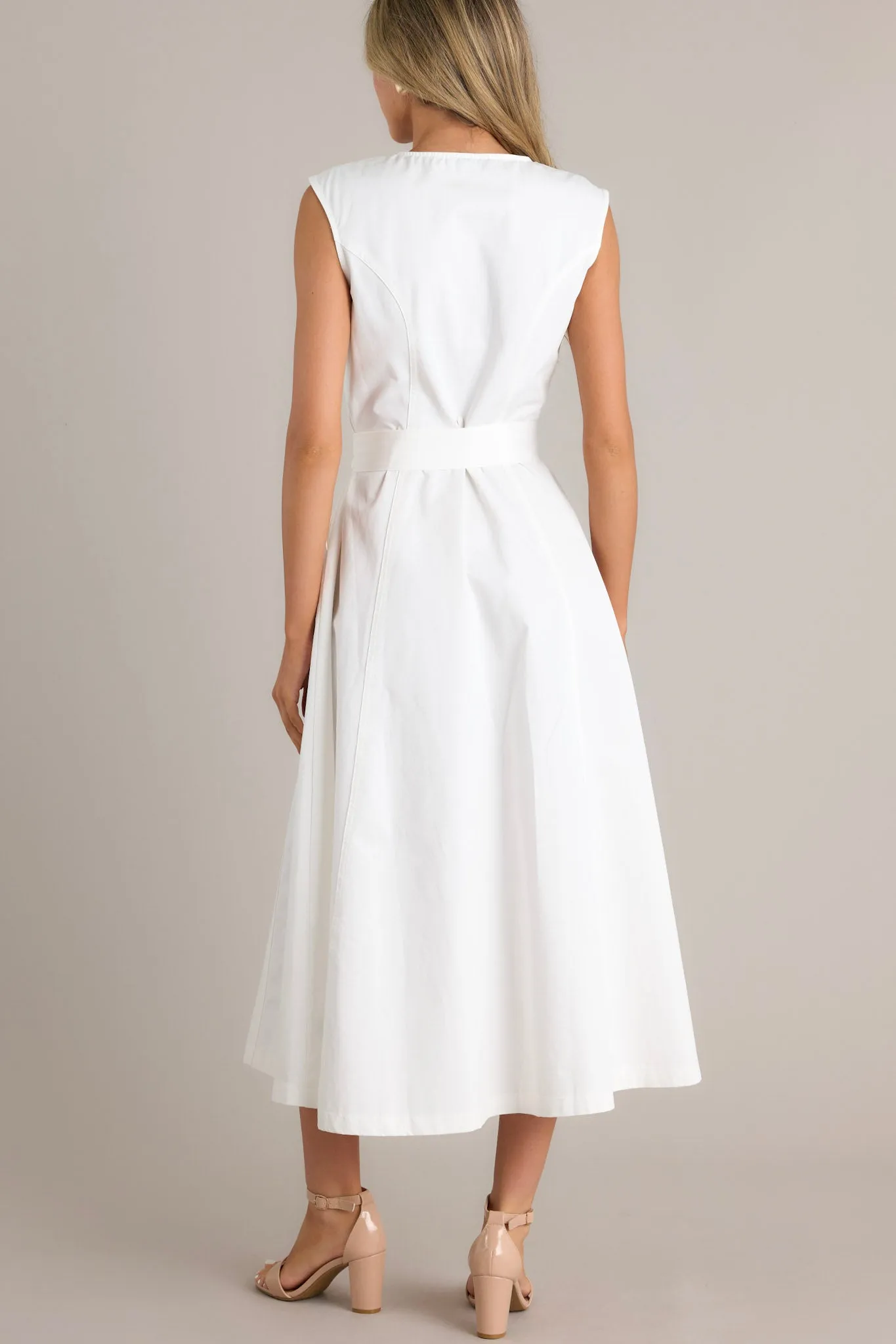 Lily Petal White Denim Zip Up Midi Dress