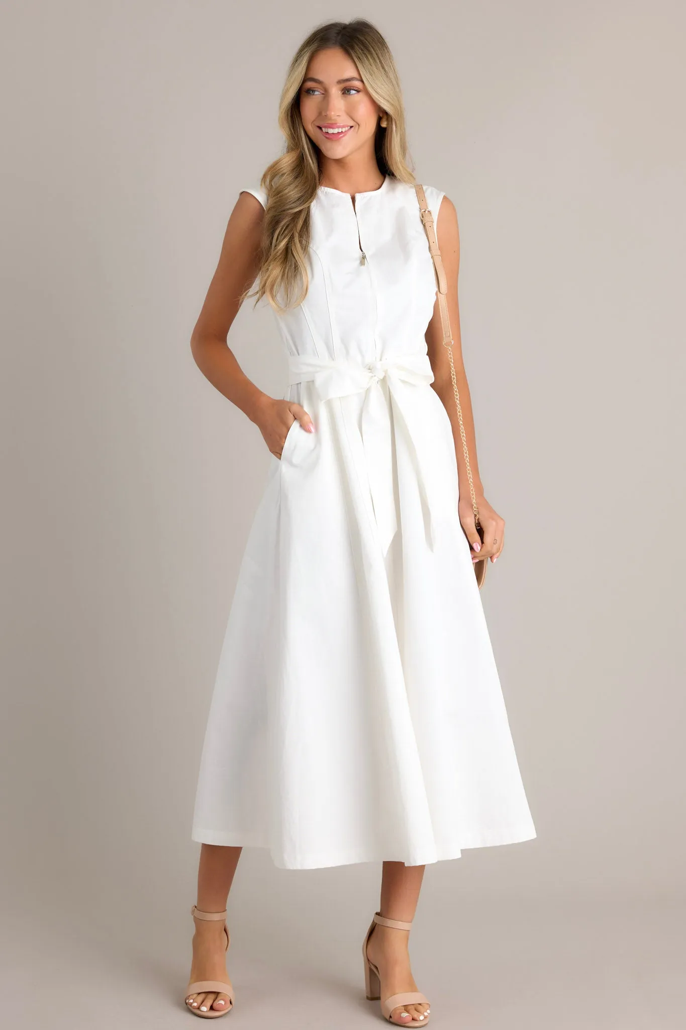 Lily Petal White Denim Zip Up Midi Dress