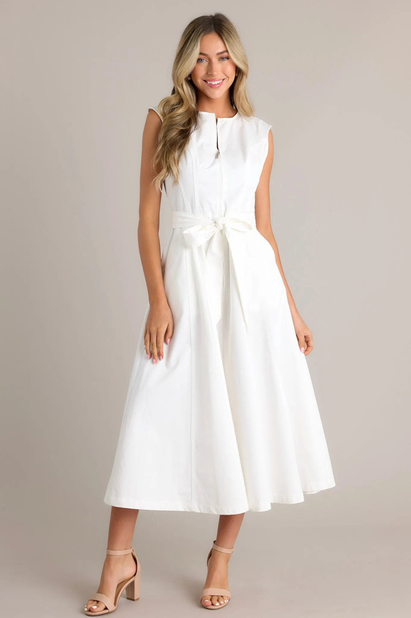 Lily Petal White Denim Zip Up Midi Dress