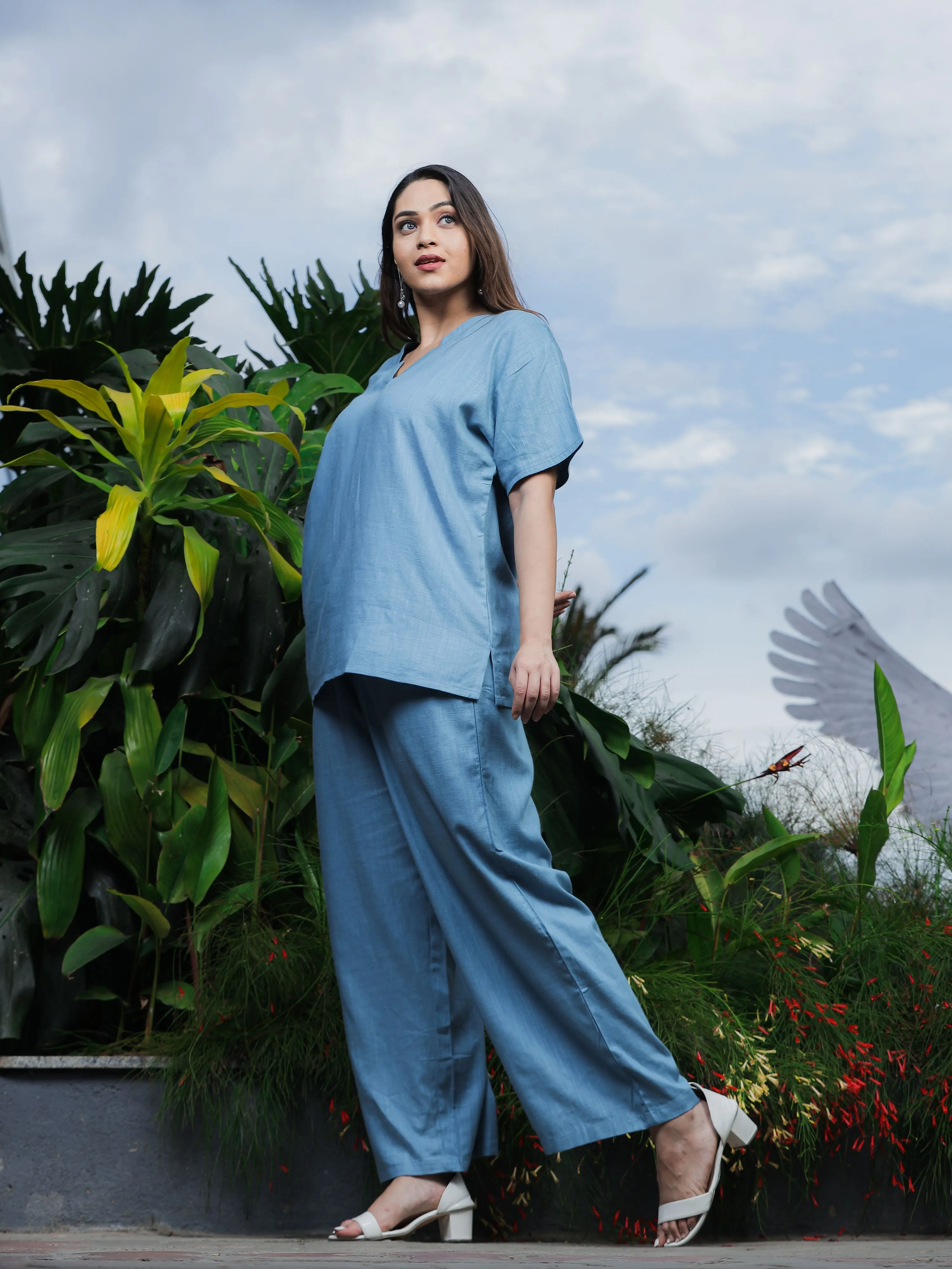 Linen Slub Co-ord Sets Blue