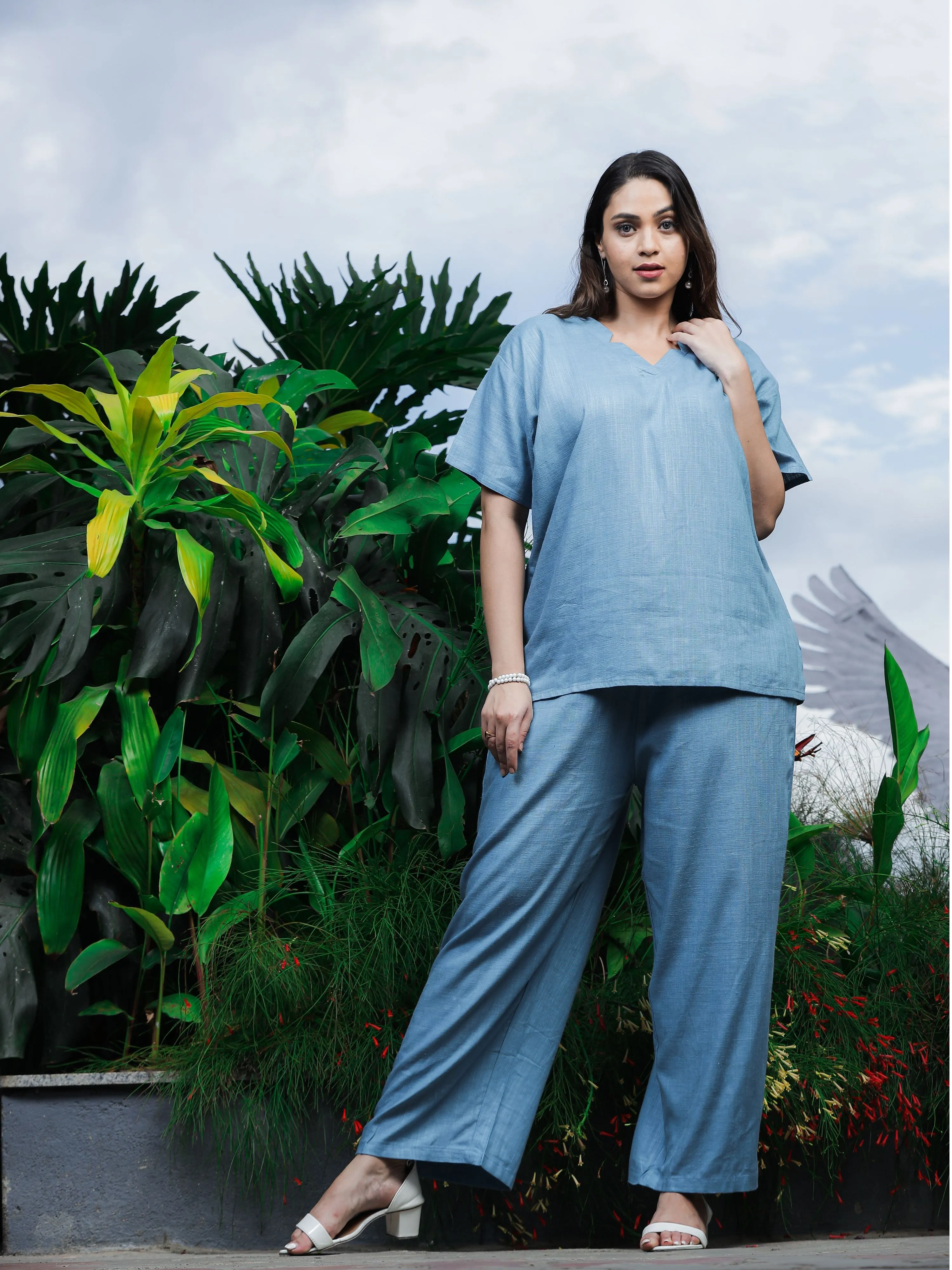 Linen Slub Co-ord Sets Blue