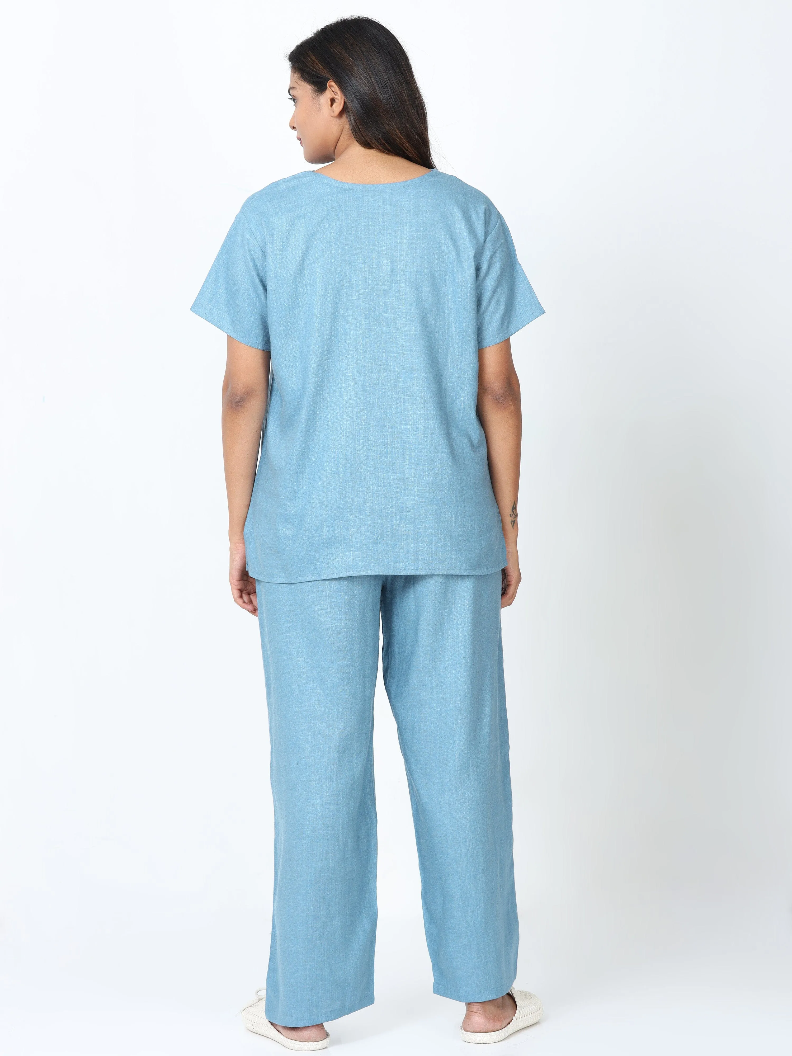 Linen Slub Co-ord Sets Blue