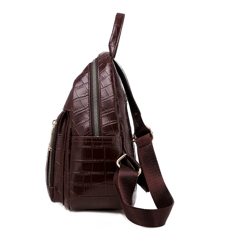 Luxury Multifunction PU Leather Embossed Bag and Backpack