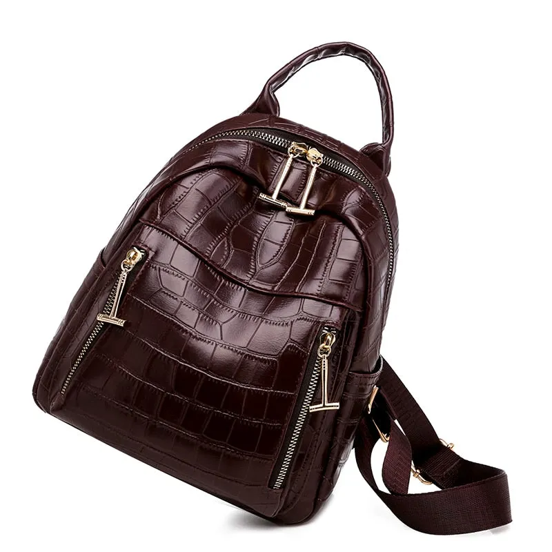 Luxury Multifunction PU Leather Embossed Bag and Backpack