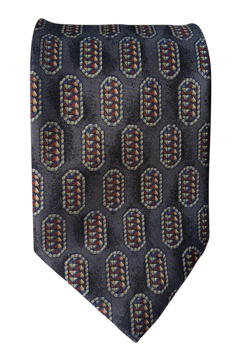 MARKS & SPENCER 100% Silk Geometric Patterned Grey Tie (58.5)