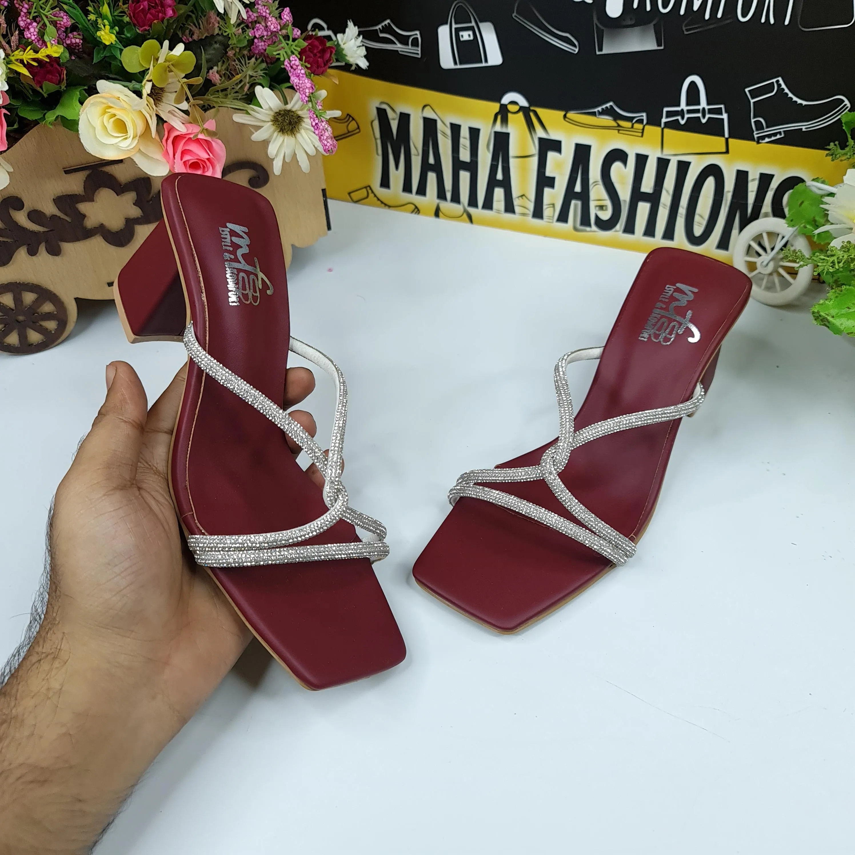 Maroon Studs Block heels