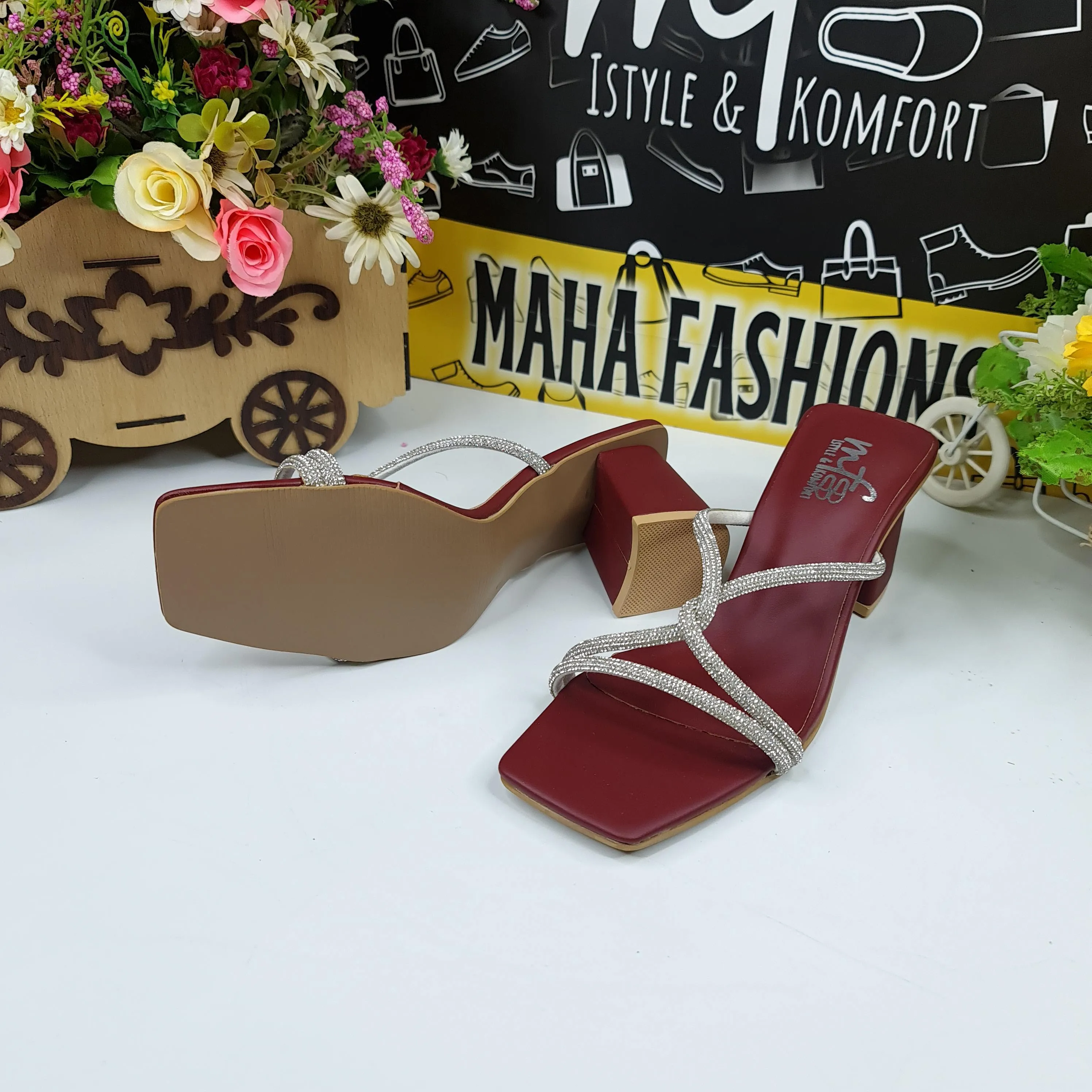 Maroon Studs Block heels