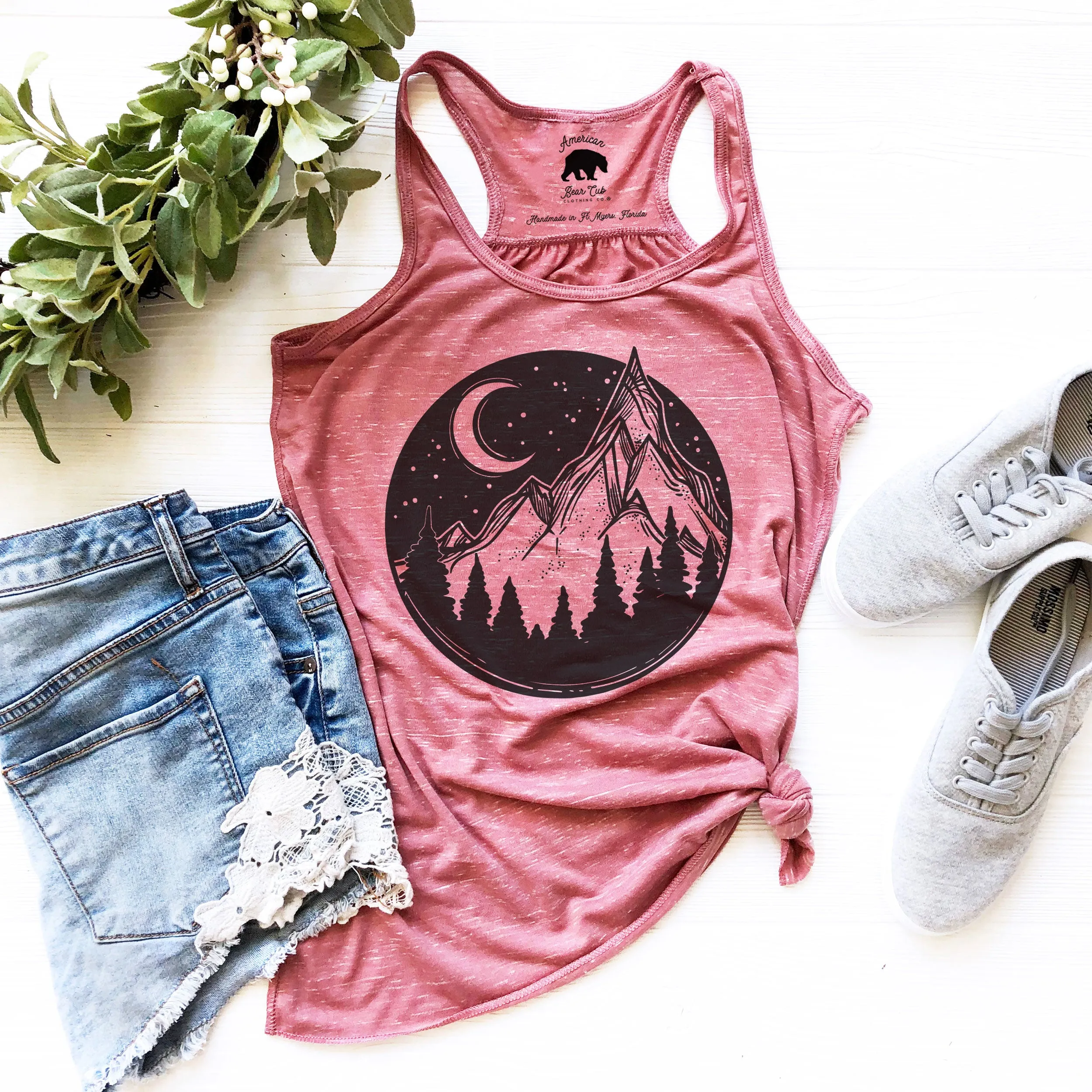 Mountain Night Sky flowy racerback tank tops