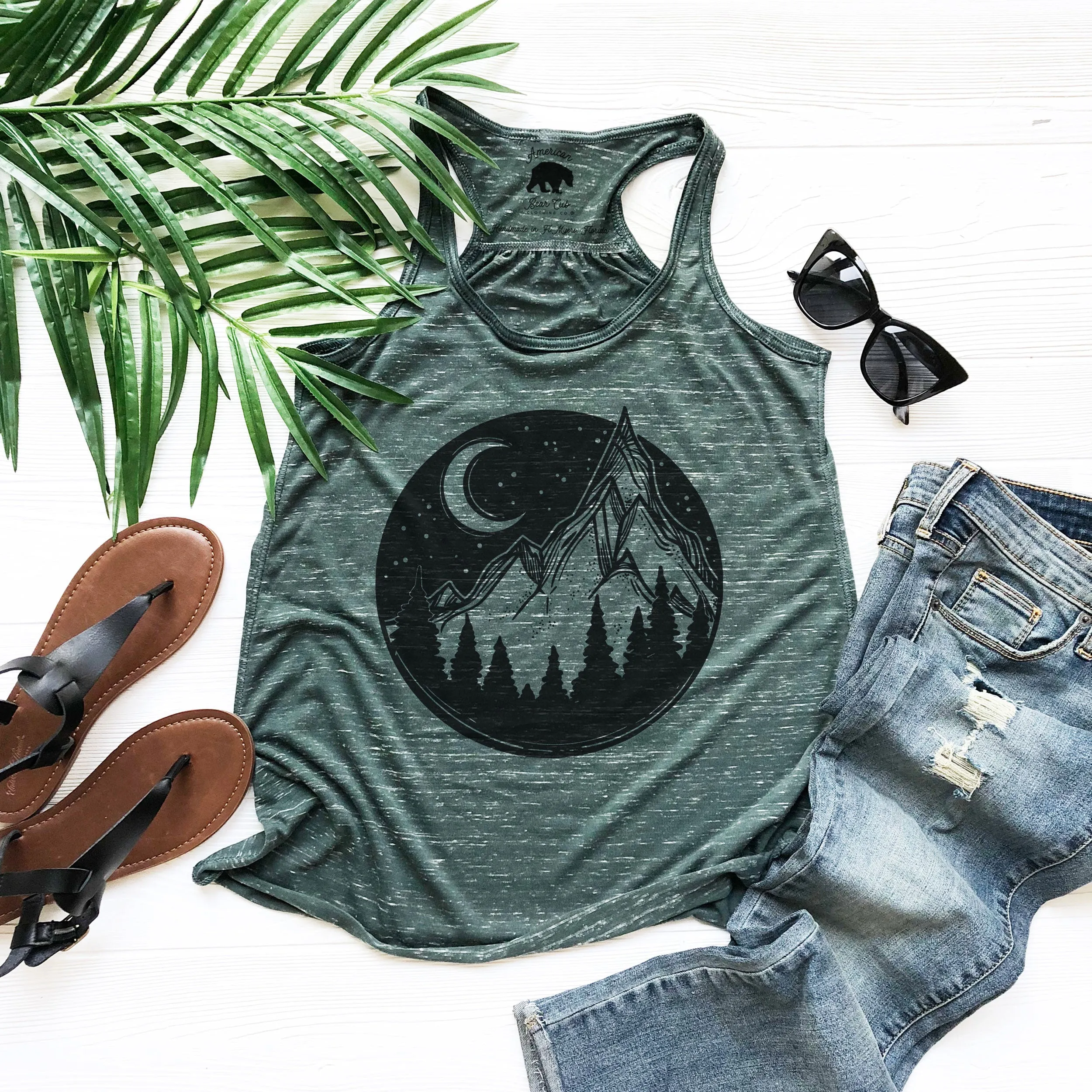 Mountain Night Sky flowy racerback tank tops