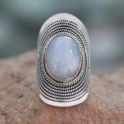 Natural Rainbow Moonstone Blue Fire 925 Sterling Silver Ring, Handcrafted Jewelry, Gift for Her, Anniversary Gift