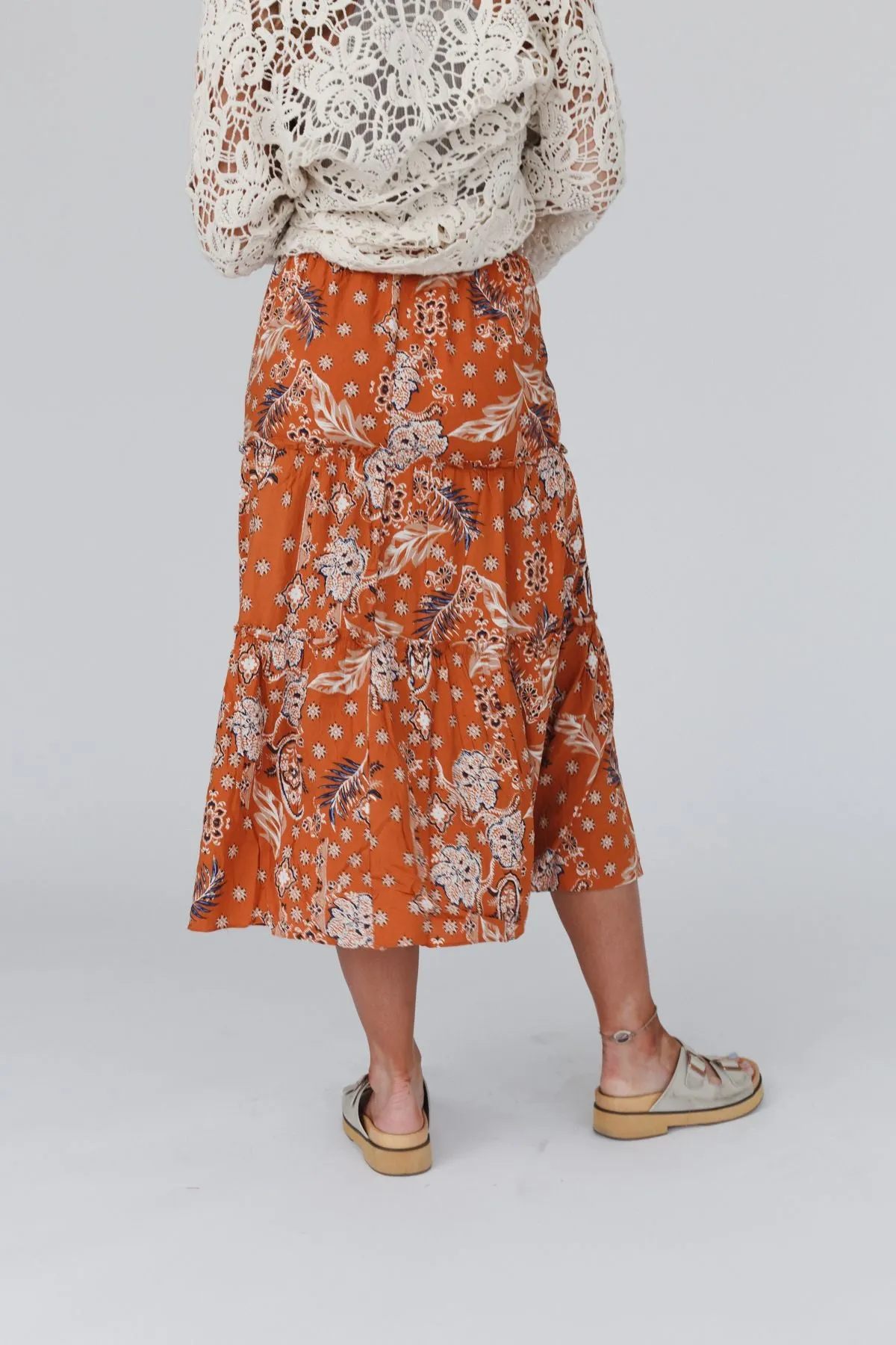 Nature Walk Printed Maxi Skirt - Rust