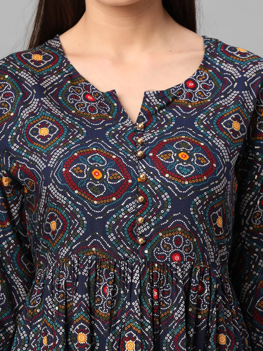 Navy Blue Ornamental Print Tunic