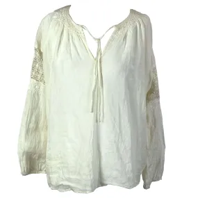 Nili Lotan Cream Linen  Crochet Detail Tunic Top M