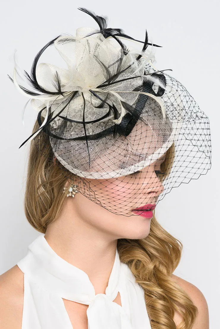 Noor Fascinator - Ivory And Black