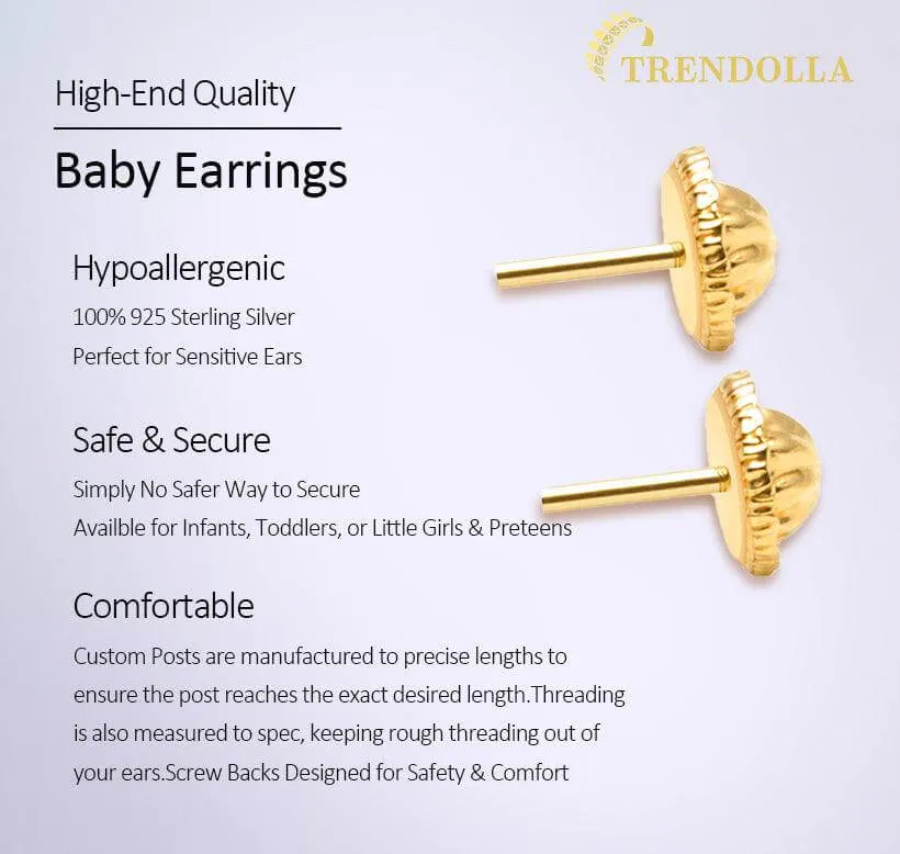 Open CZ Flower 14k Gold Plated Baby Children Screw Back Earrings