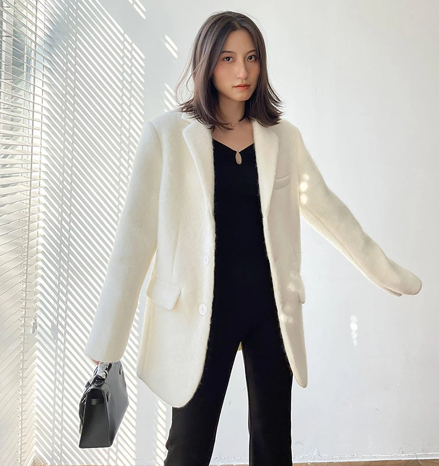 Oversize Wool Blazer Suit Coat 2 Colors White Gray