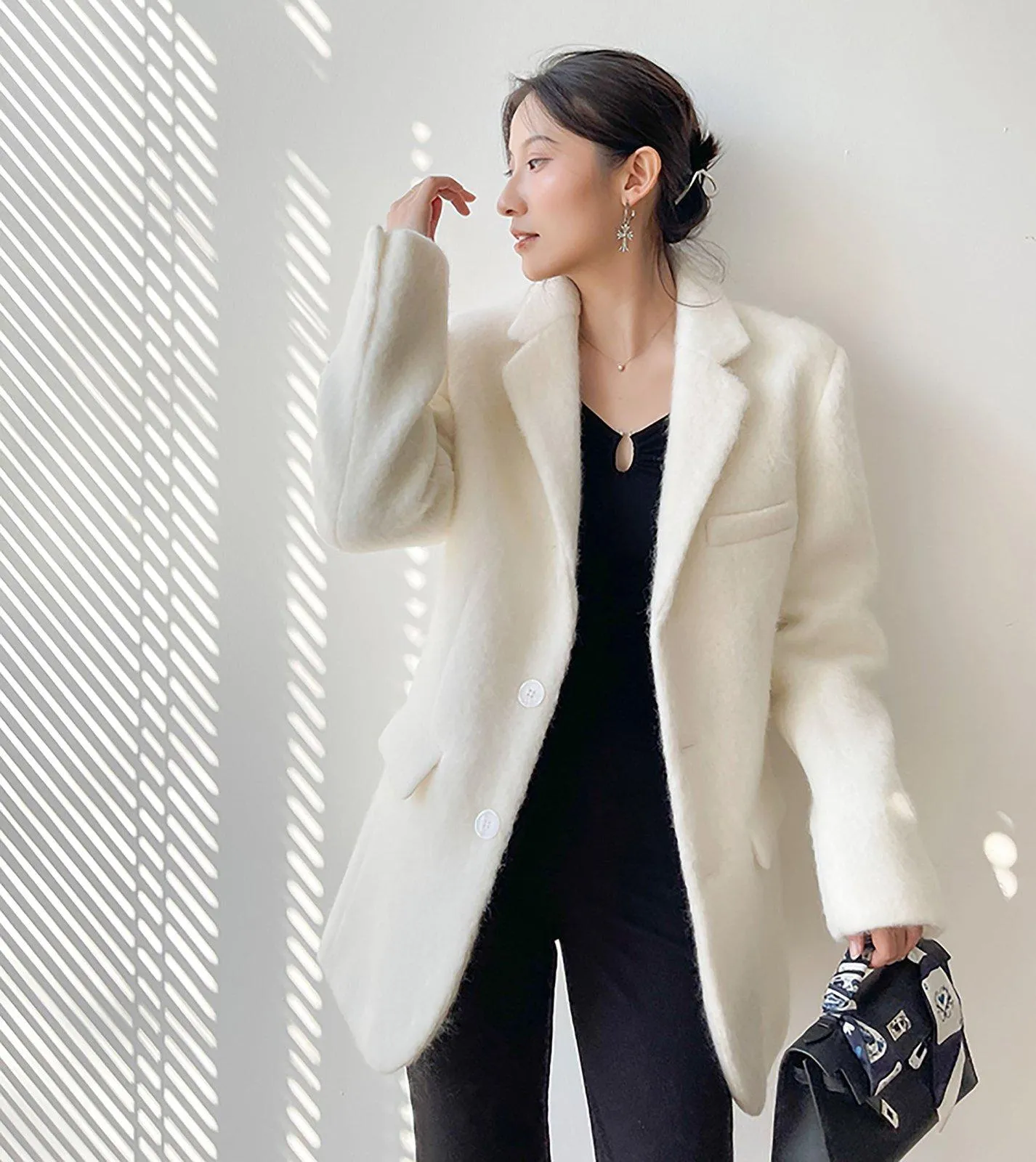 Oversize Wool Blazer Suit Coat 2 Colors White Gray