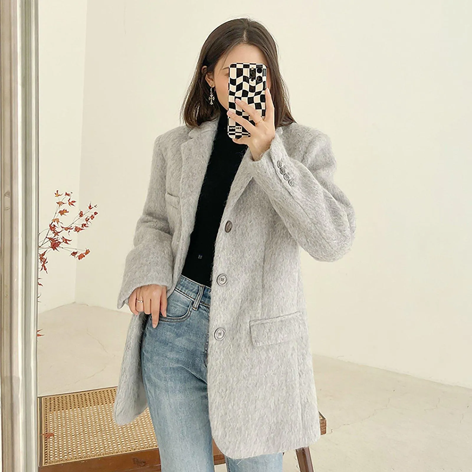 Oversize Wool Blazer Suit Coat 2 Colors White Gray