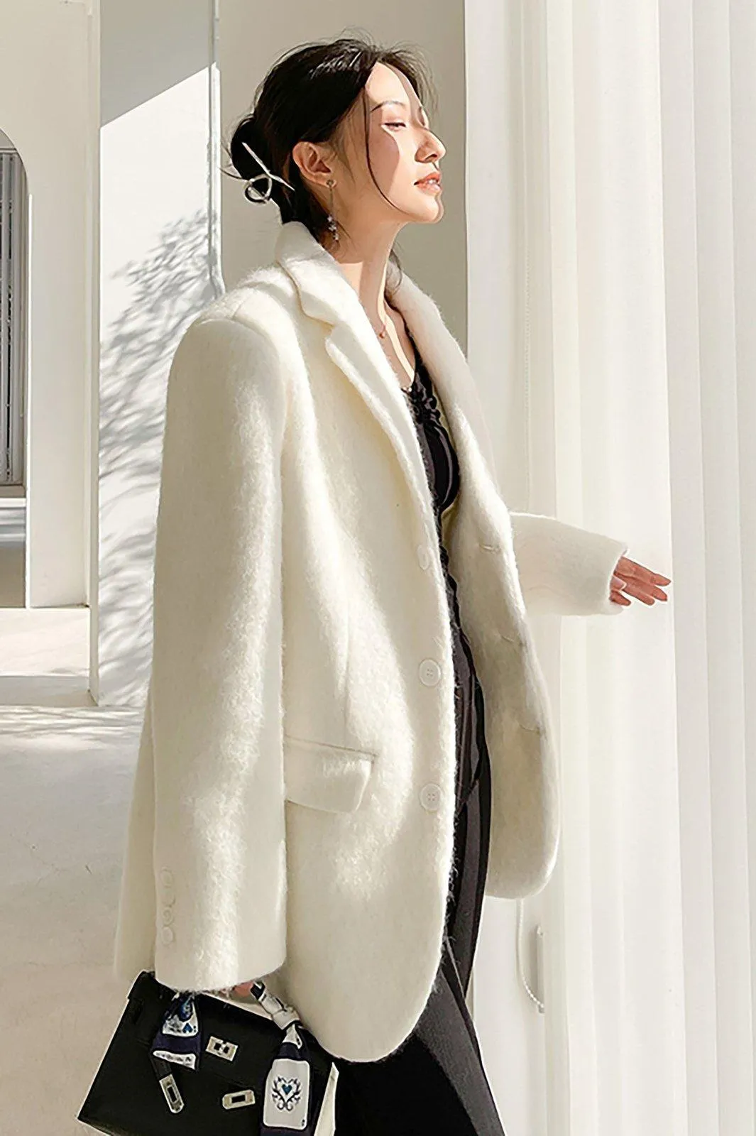 Oversize Wool Blazer Suit Coat 2 Colors White Gray