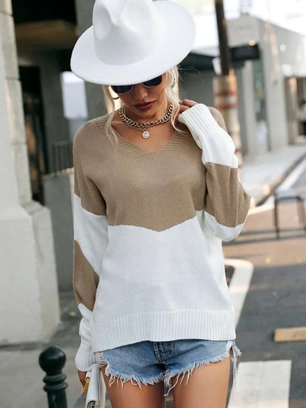 Patchwork Knitted Sweater Top Women