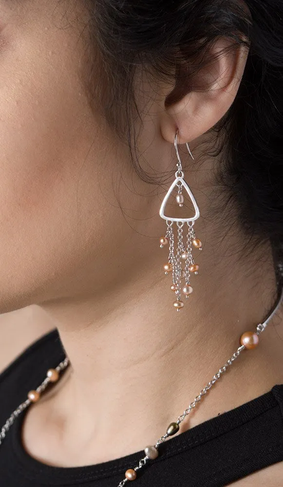 Pearl Waterfall Triangle Earrings: Autumn Tones