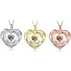 Personalized 6 Stone Mother's Ring Triple Hearts Pendant 6 Engraved Names