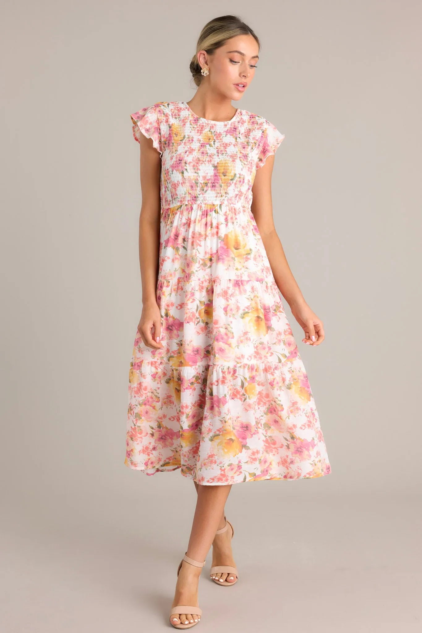 Petal Power Pink Floral Smocked Midi Dress