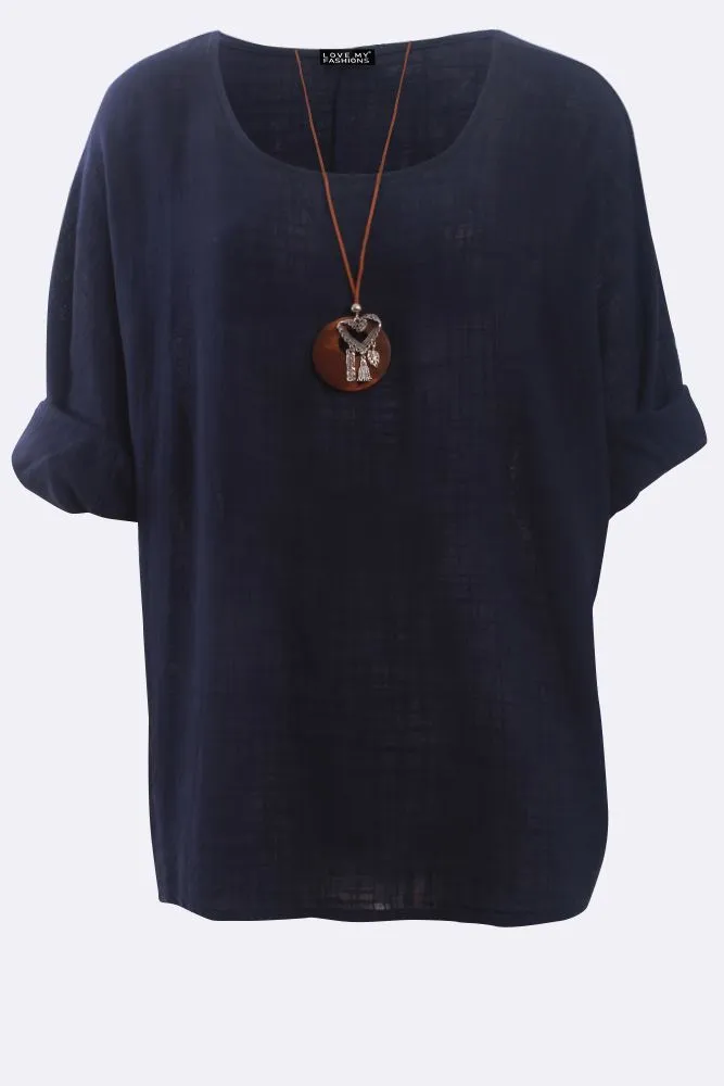 Plain Necklace Tunic Top