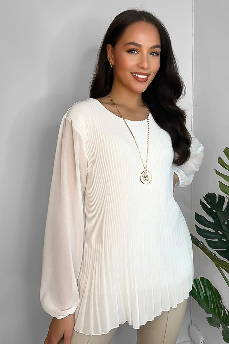 Pleated Chiffon Necklace Blouse