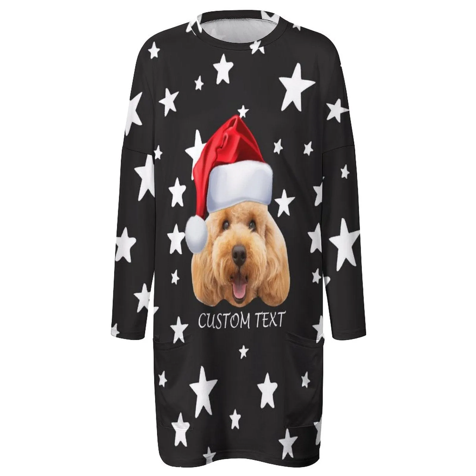 Plus Size #Pocket Sweatshirt Personalized Face&Text Pet Star Christmas Ugly Women's Long Length Sweatshirt, Gift For Christmas Custom face Sweatshirt, Ugly Couple Sweatshirts