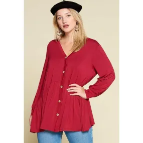 Plus Size Solid Heavy Rayon Modal Jersey Faux Button Up